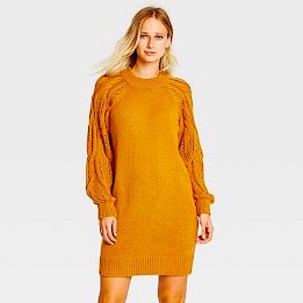 NWT Who What Wear Rust Chunky Cable Knit Sweater Dress Small